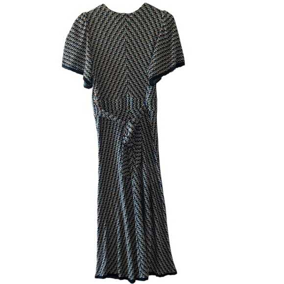 Vintage Betsey Johnson Peacock Feathers Green Blue Geometric A-Line Dress Large - Picture 4 of 7